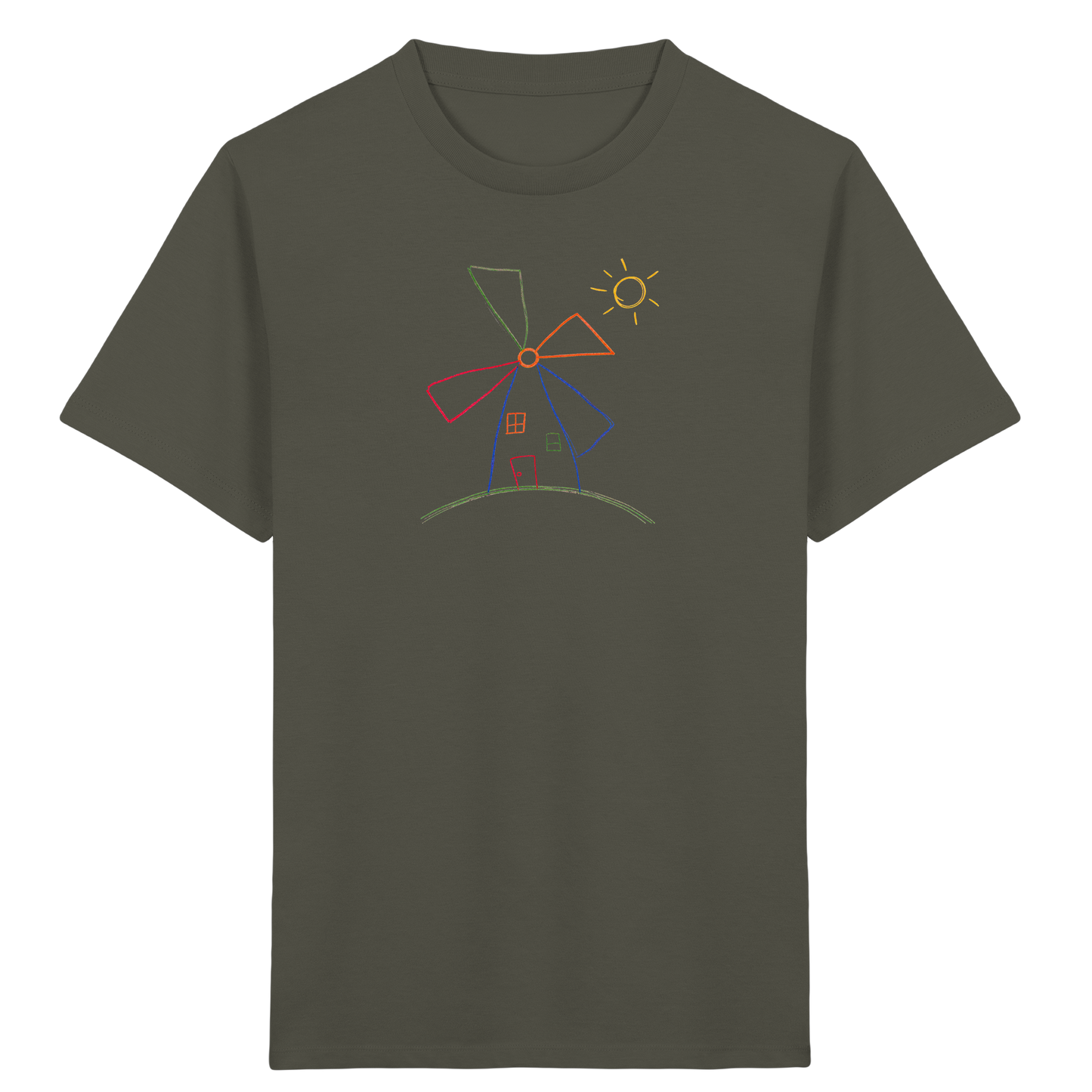 Fröhliches Kinder T-Shirt bunte Windmühle - Kinder Bio T-Shirt