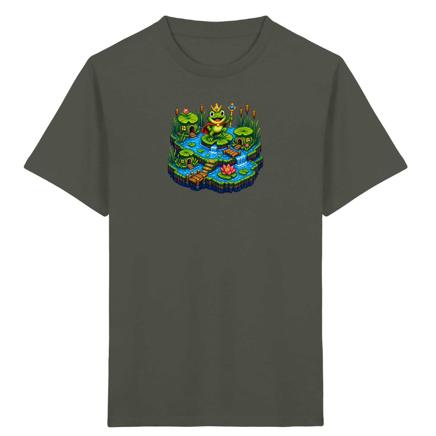 Verspieltes Froschkönig T-Shirt Pixel Art - Kinder Bio T-Shirt