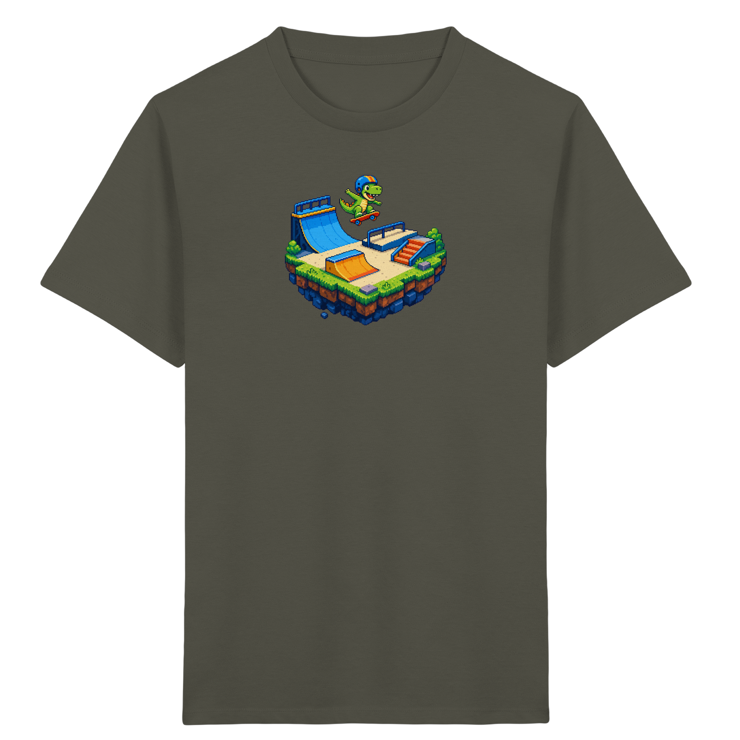 Cooles Skater Dinosaurier Pixel Shirt - Kinder Bio T-Shirt