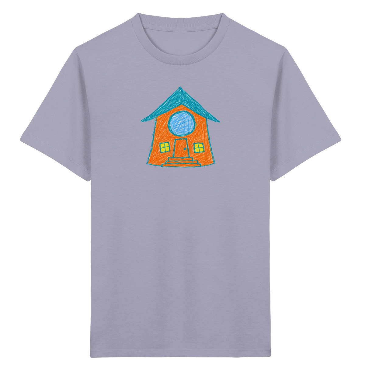 Orangefarbenes Rundfensterhaus für Kinder - Kinder Bio T-Shirt