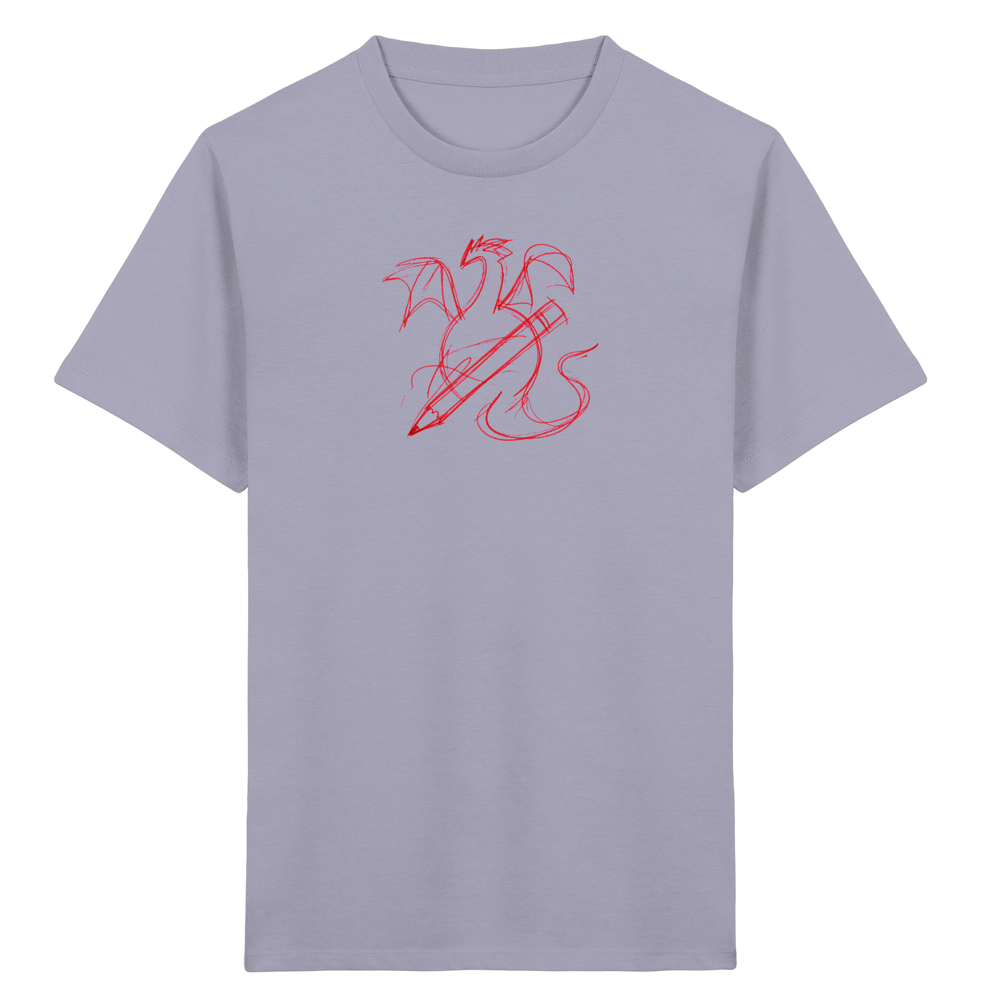 Kinder T-Shirt mit ziegelrotem Krakeldrachen und Bleistift