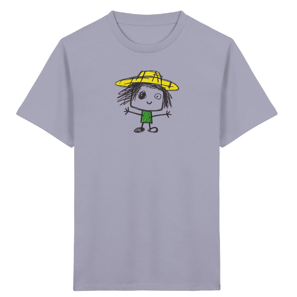 Kritzelkopf mit gelbem Strohhut - Kinder Bio T-Shirt