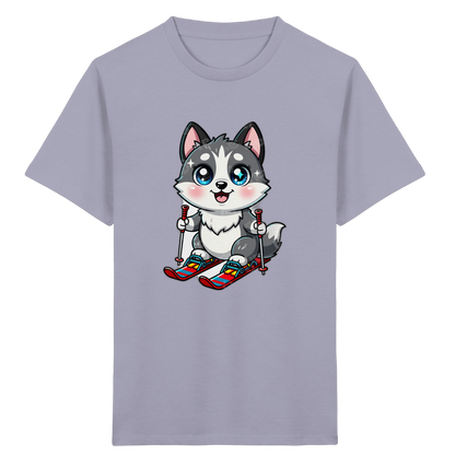 Husky-Welpe auf Skiern – Kinder Bio-T-Shirt