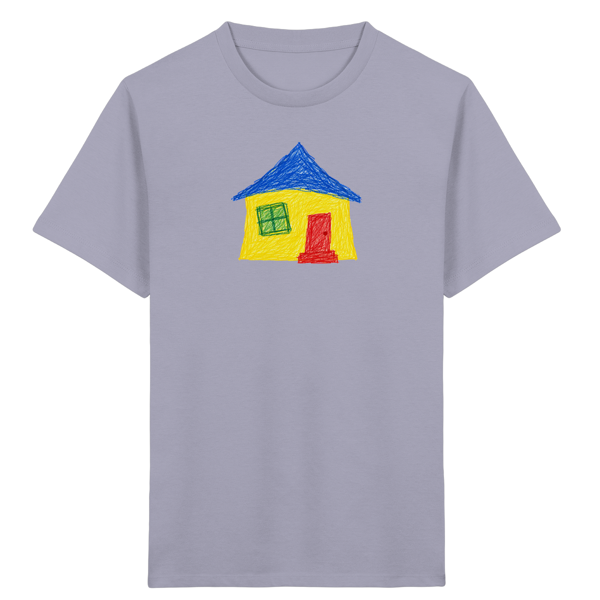 Gelbblaues Haus Kinderzeichnung - Kinder Bio T-Shirt