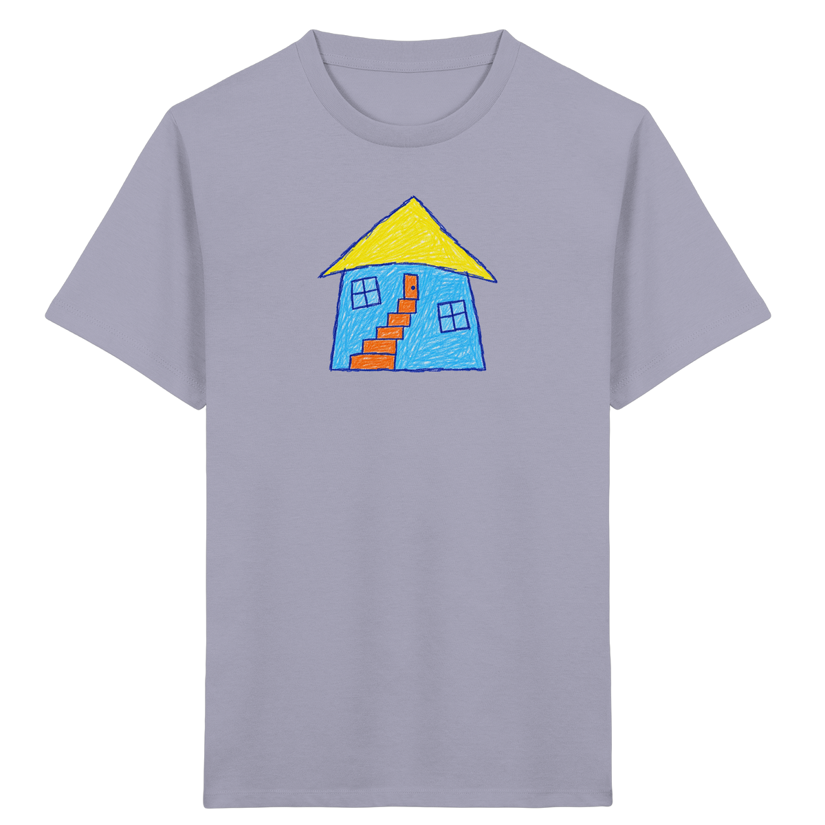 Blaues Treppenhaus Kinderzeichnung - Kinder Bio T-Shirt