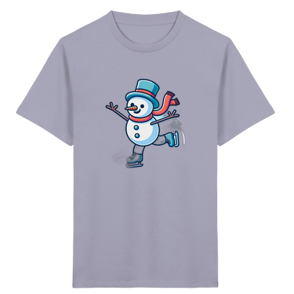 Schneemann auf Schlittschuhen – Kinder Bio-T-Shirt