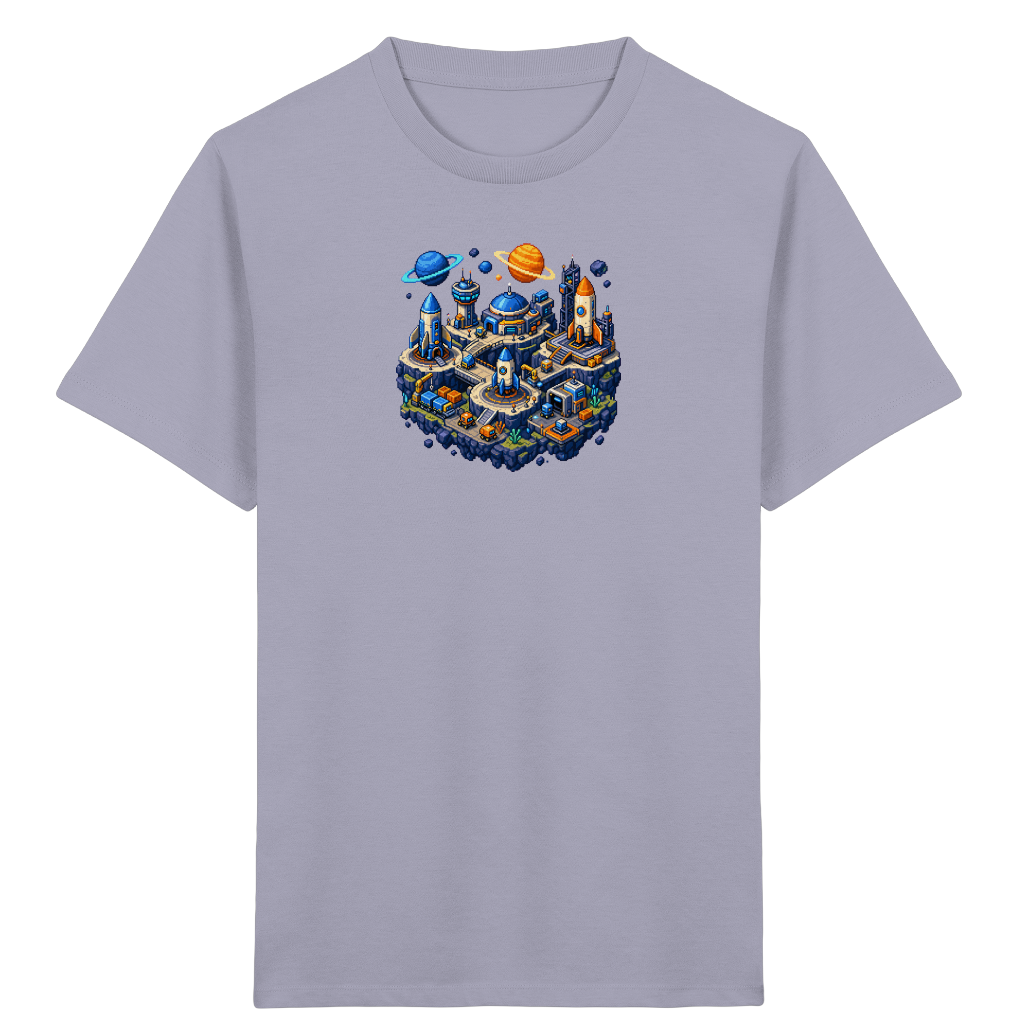 Weltraumbasis Pixel Art T-Shirt für Kinder