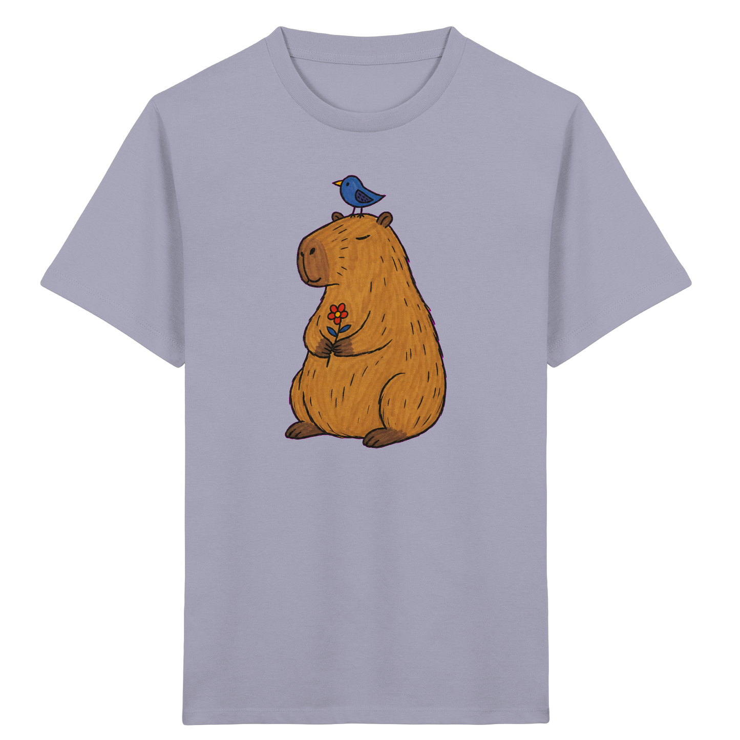 Süßes Capybara T-Shirt mit Vogel - Kinder Bio T-Shirt