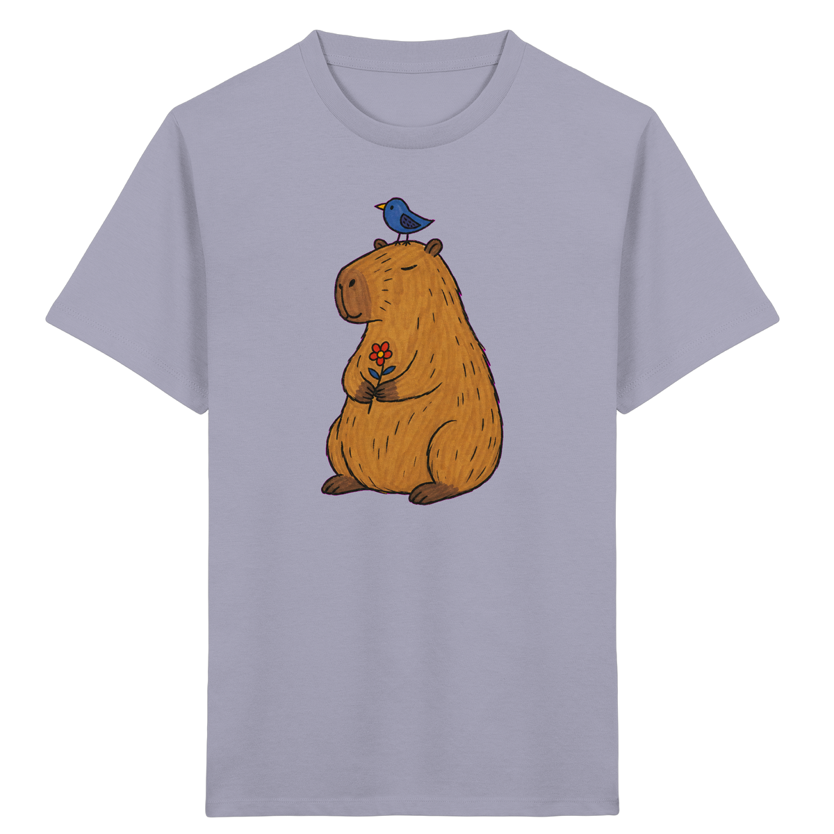 Süßes Capybara T-Shirt mit Vogel - Kinder Bio T-Shirt