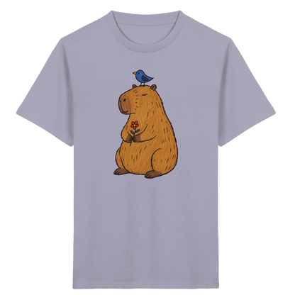 Süßes Capybara T-Shirt mit Vogel - Kinder Bio T-Shirt
