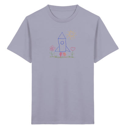 Fröhliches Raketen T-Shirt mit Kinderzeichnung - Kinder Bio T-Shirt