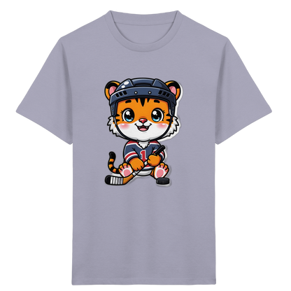 Eishockey-Tiger mit Hockeyschläger – Kinder Bio-T-Shirt