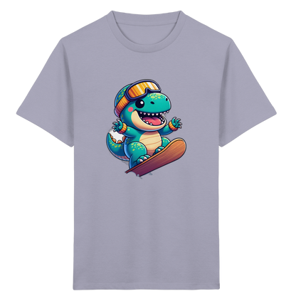 Dinosaurier auf dem Snowboard – Kinder Bio-T-Shirt