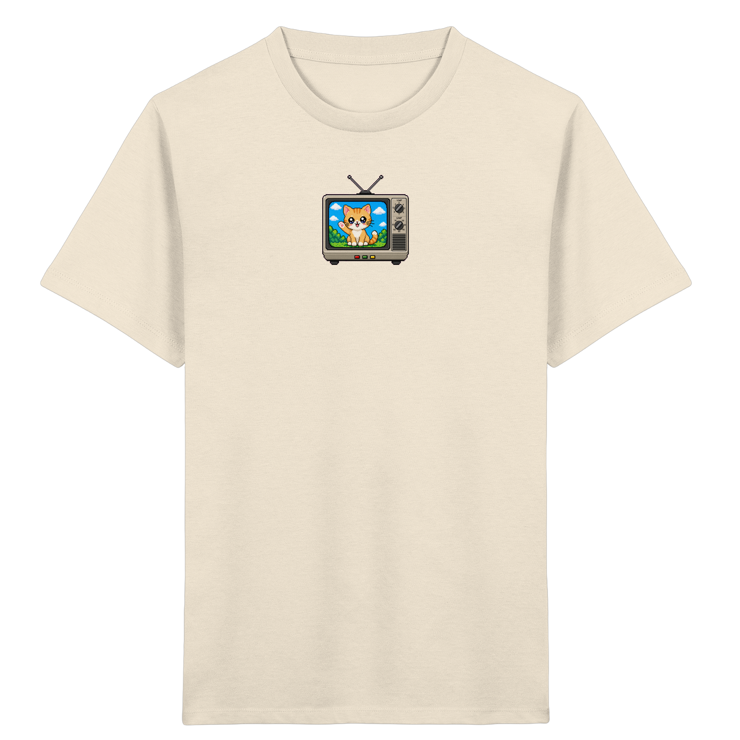 Pixel Katze im Retro Fernseher T-Shirt - Kinder Bio T-Shirt