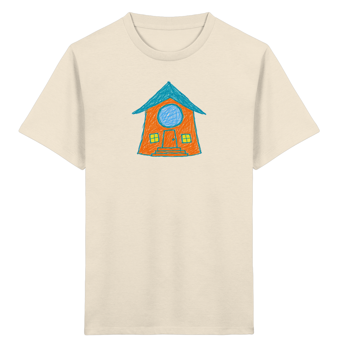 Orangefarbenes Rundfensterhaus für Kinder - Kinder Bio T-Shirt