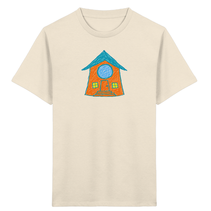 Orangefarbenes Rundfensterhaus für Kinder - Kinder Bio T-Shirt