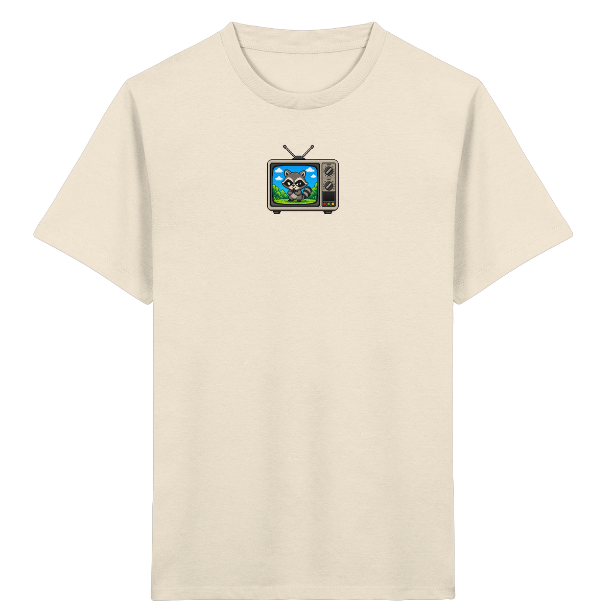 Pixel Waschbär im Retro-Fernseher Kinder-Shirt - Kinder Bio T-Shirt