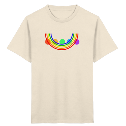 Kinder-T-Shirt mit Regenbogen über bunten Kreisen