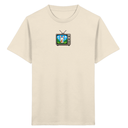 Pixel Hase mit Karotte im Fernseher - Kinder Bio T-Shirt
