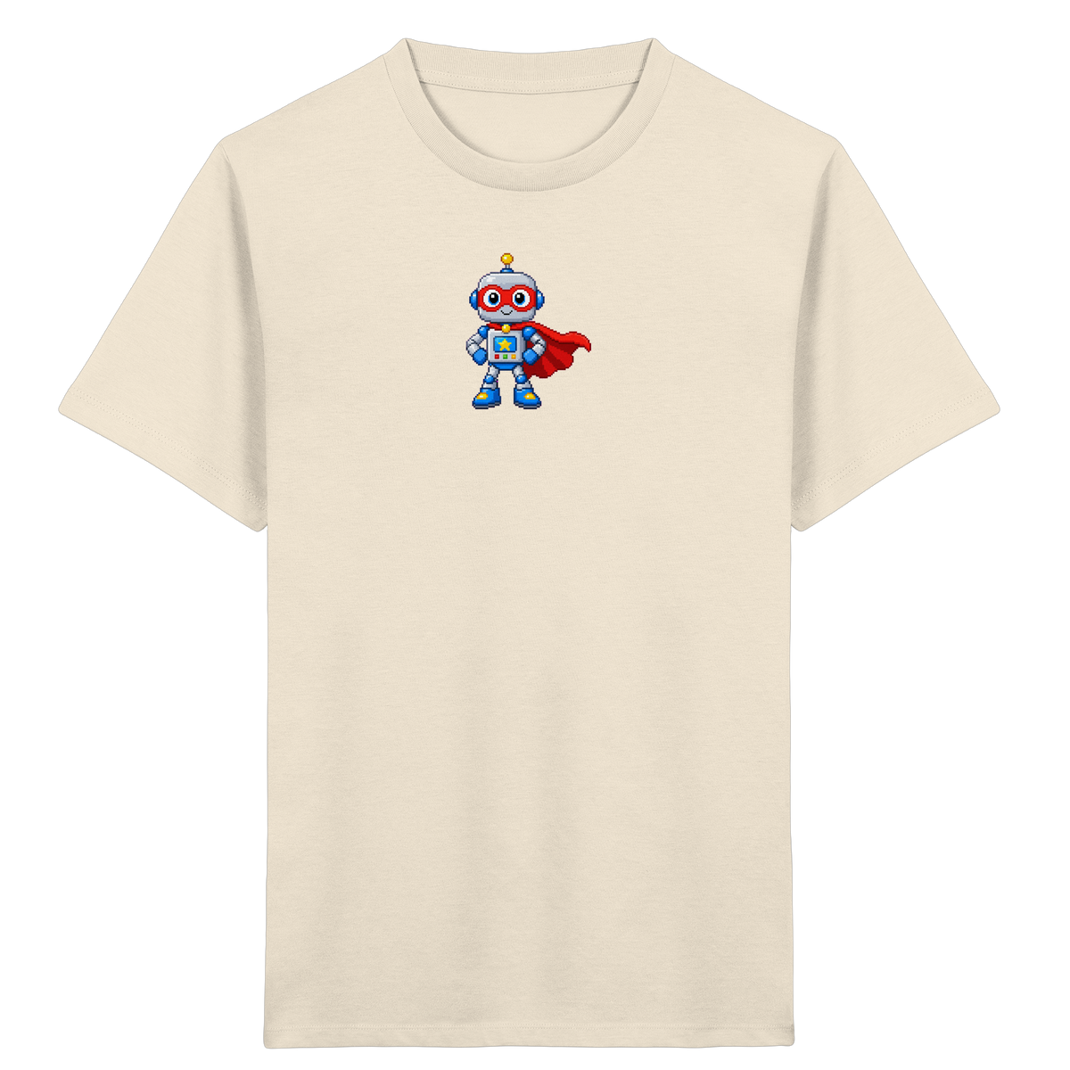 Pixel-Roboter Superhelden-Shirt: Freundliches Design - Kinder Bio T-Shirt