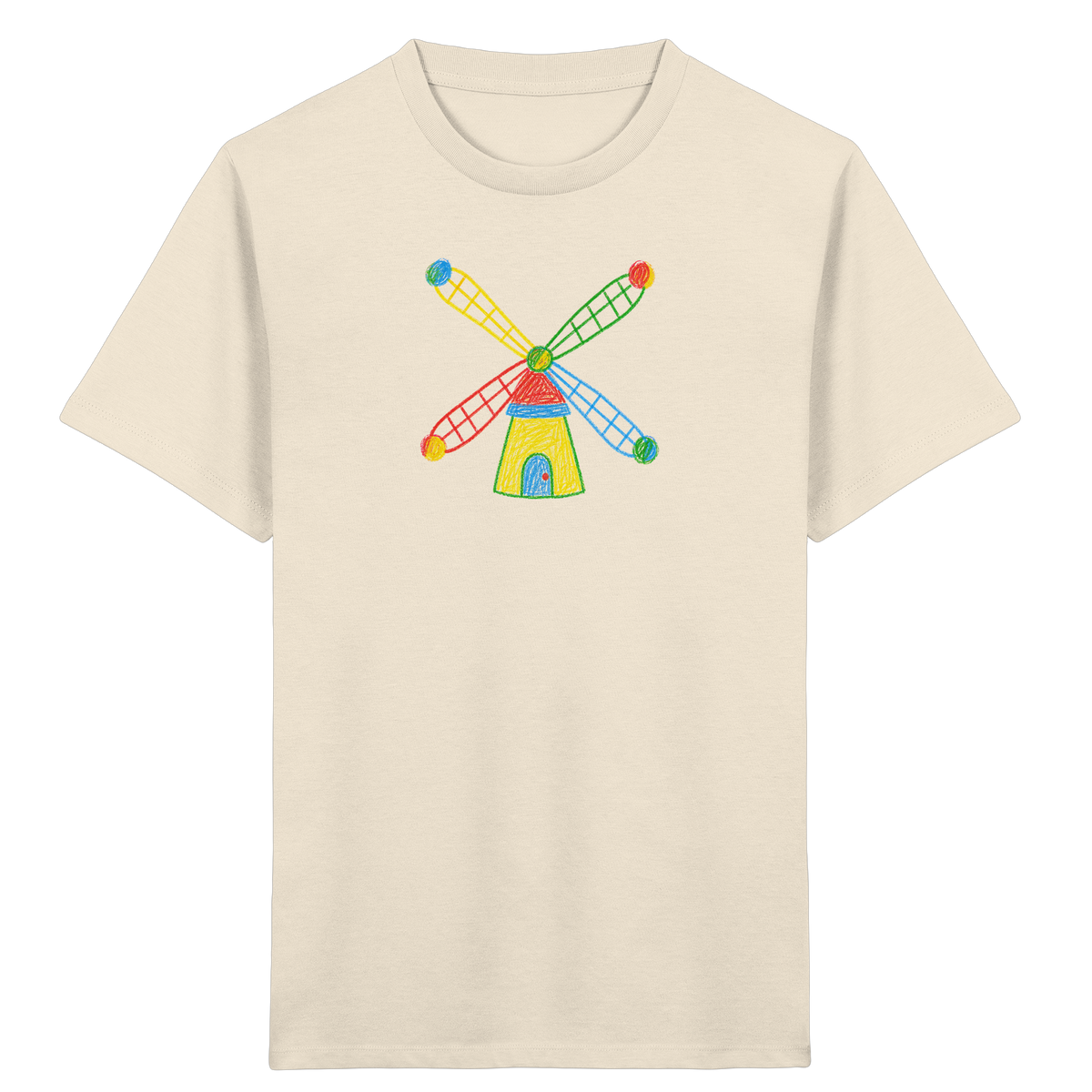 Bunte Windmühle mit Farbpunkten - Kinder Bio T-Shirt