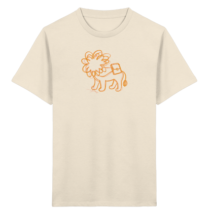 Senfgelber Krakellöwe mit Ranzen - Kinder Bio T-Shirt