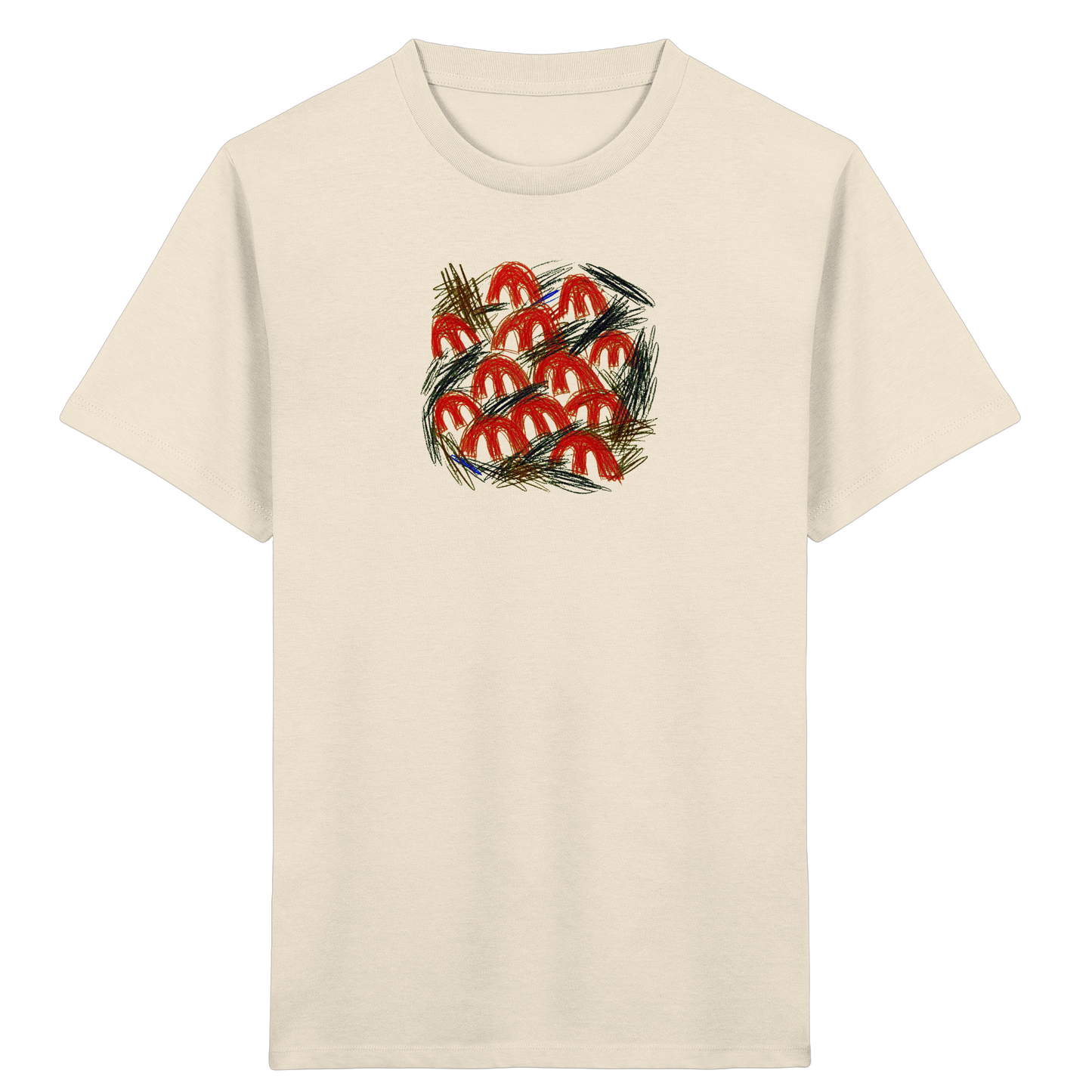 Natural-Raw Kinder Bio T-Shirt mit Pilz-Motiv im Kritzelstil