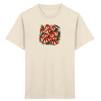 Natural-Raw Kinder Bio T-Shirt mit Pilz-Motiv im Kritzelstil