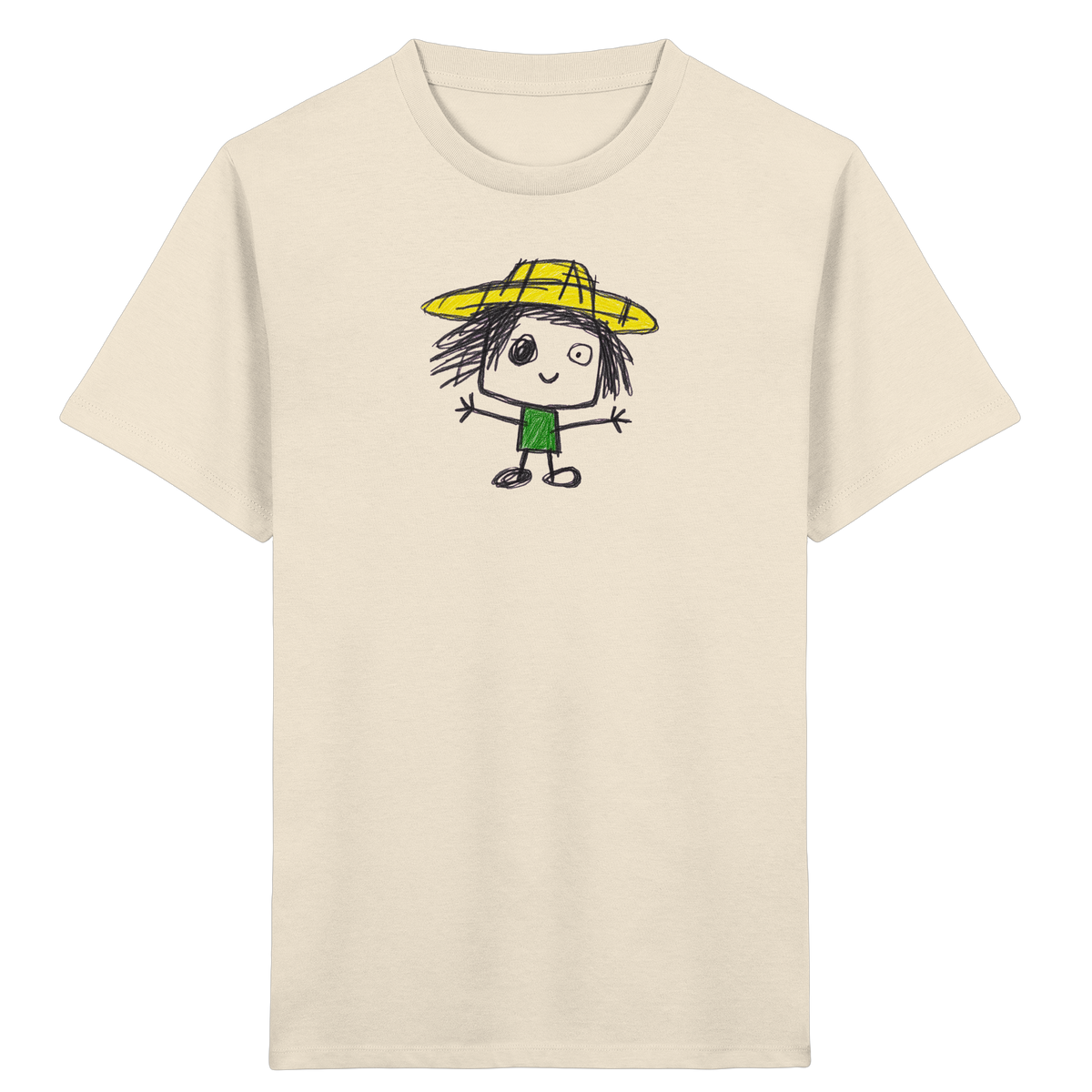 Kritzelkopf mit gelbem Strohhut - Kinder Bio T-Shirt