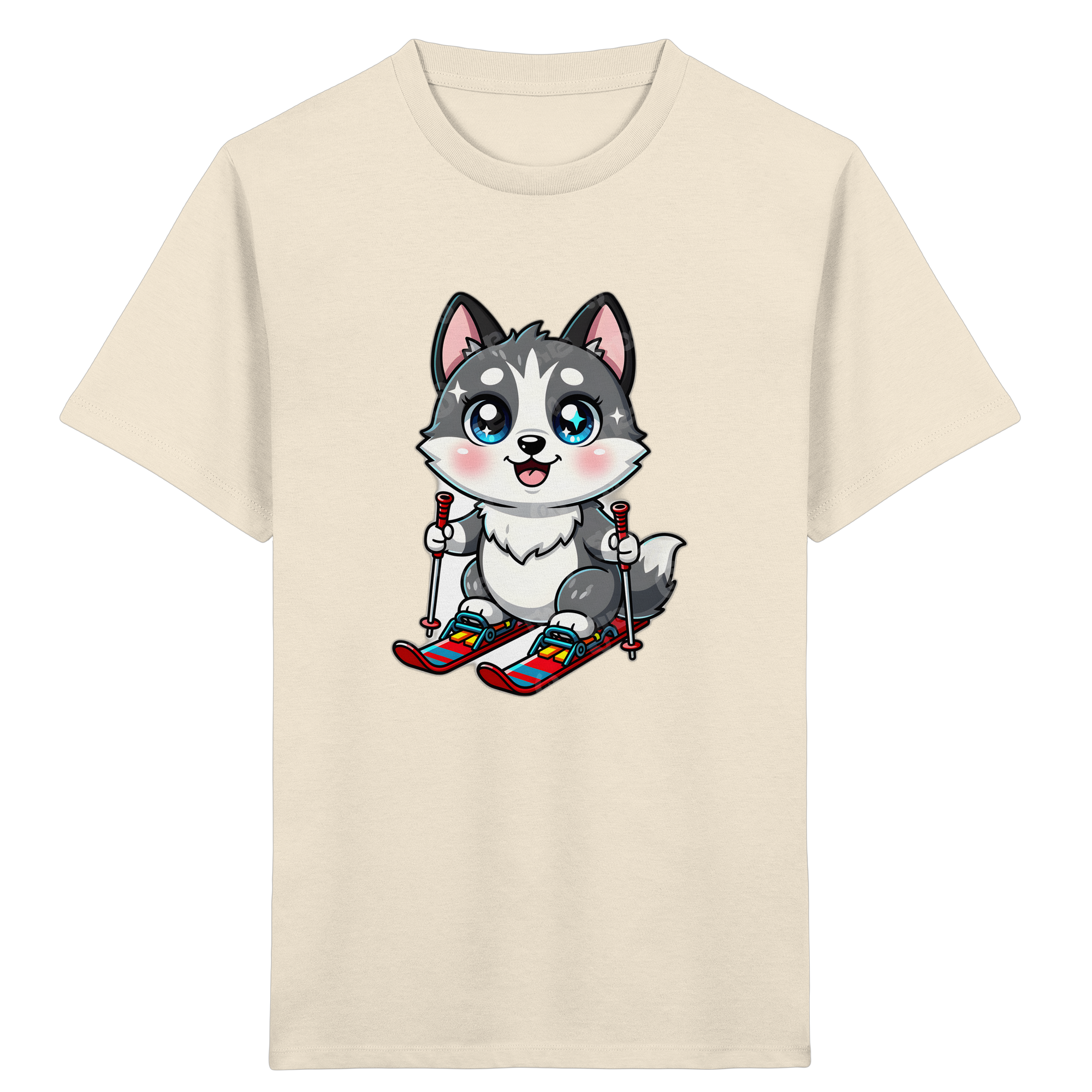Husky-Welpe auf Skiern – Kinder-T-Shirt