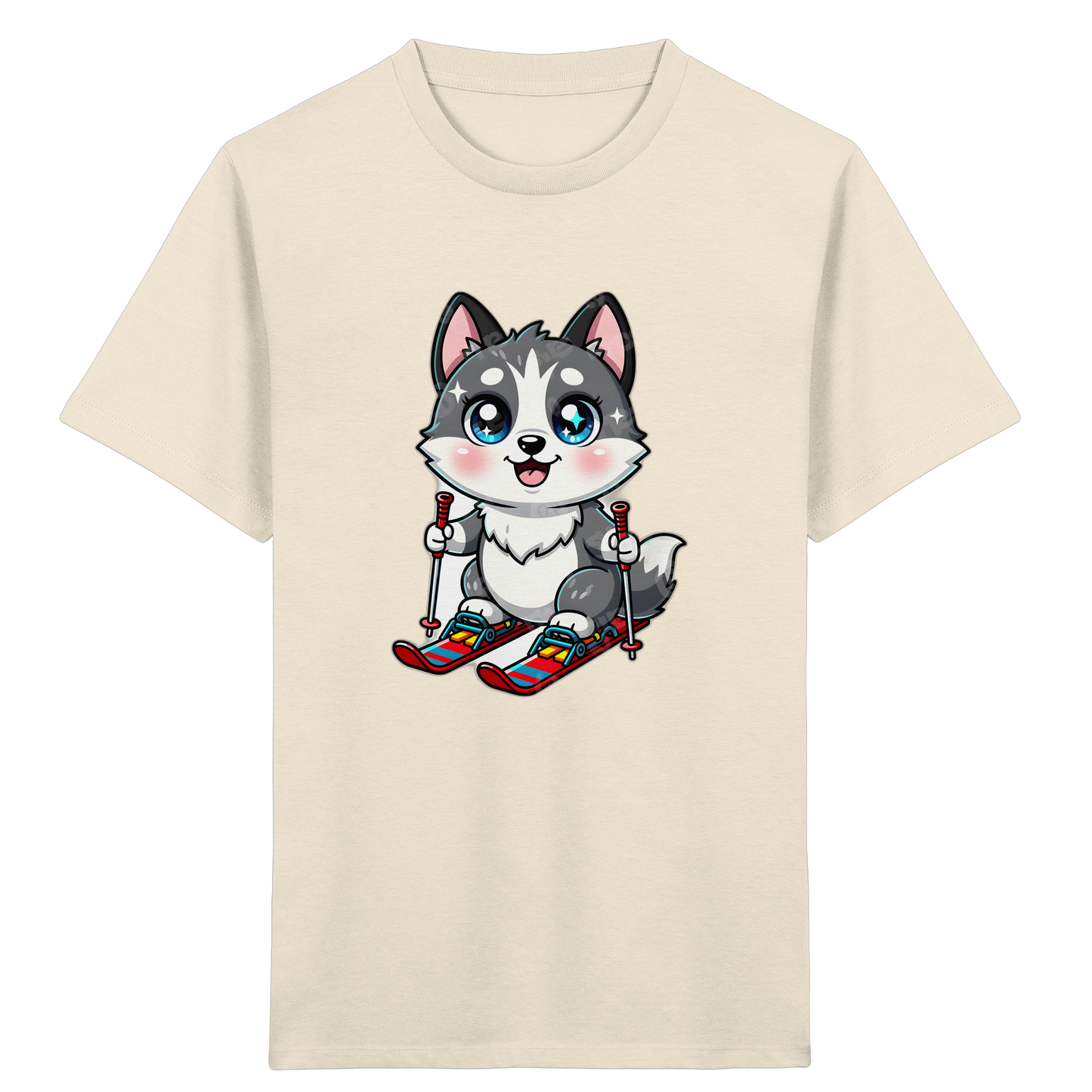 Husky Welpe auf Skiern T-Shirt