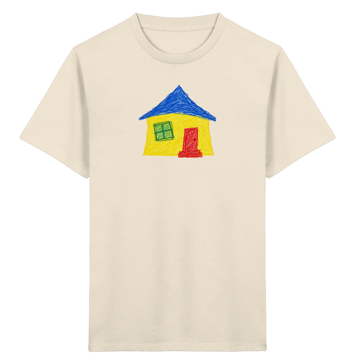 Gelbblaues Haus Kinderzeichnung - Kinder Bio T-Shirt