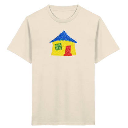Gelbblaues Haus Kinderzeichnung - Kinder Bio T-Shirt