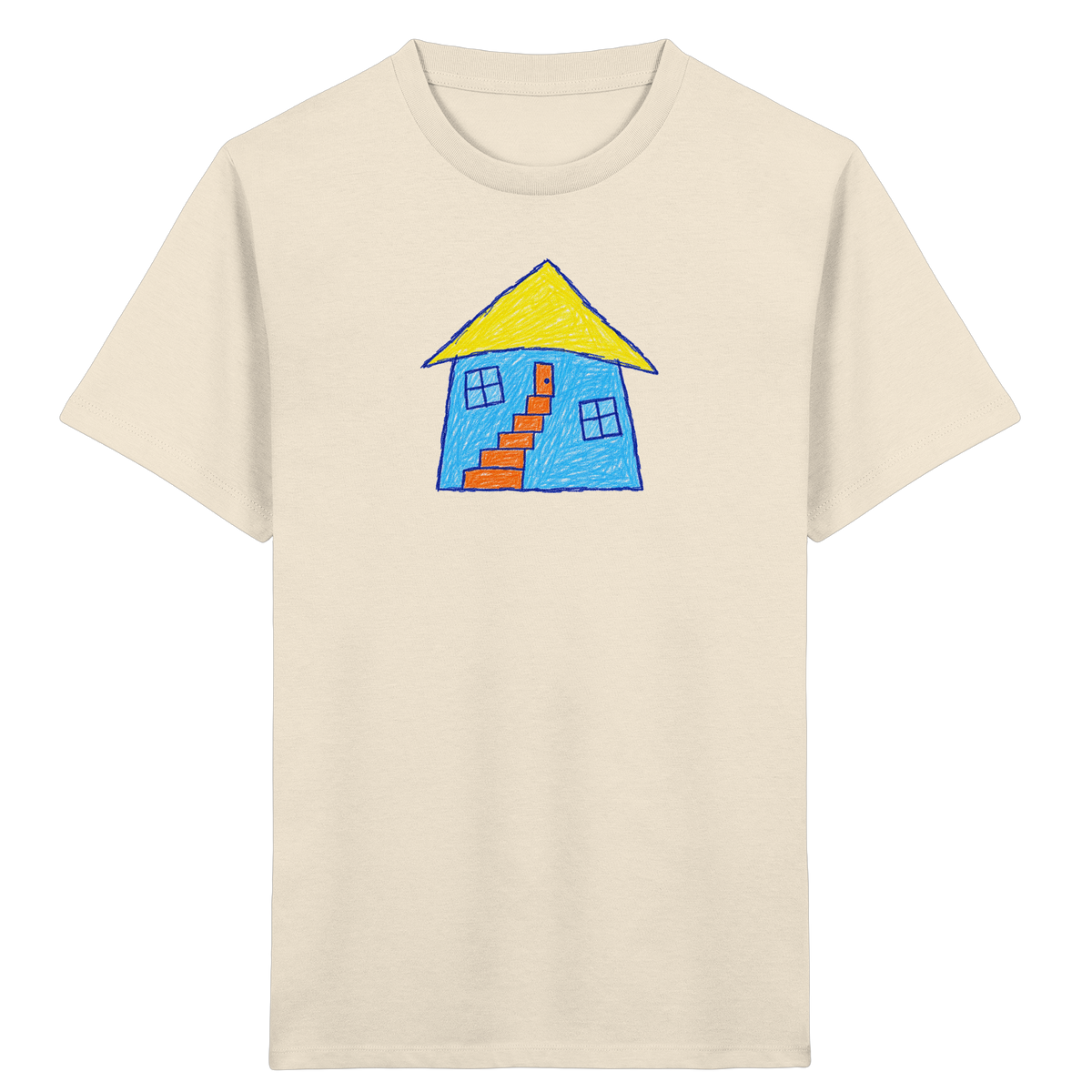 Blaues Treppenhaus Kinderzeichnung - Kinder Bio T-Shirt