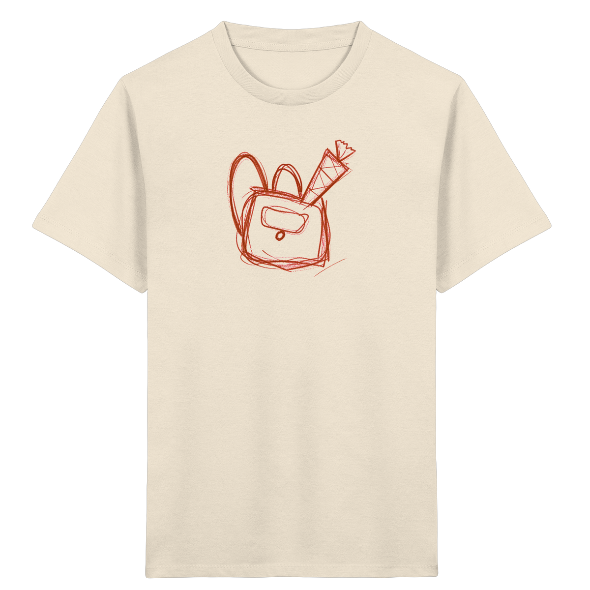 Zimtbrauner Ranzen mit Schultüte - Kinder Bio T-Shirt