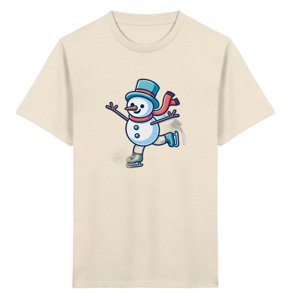Schneemann auf Schlittschuhen – Kinder Bio-T-Shirt
