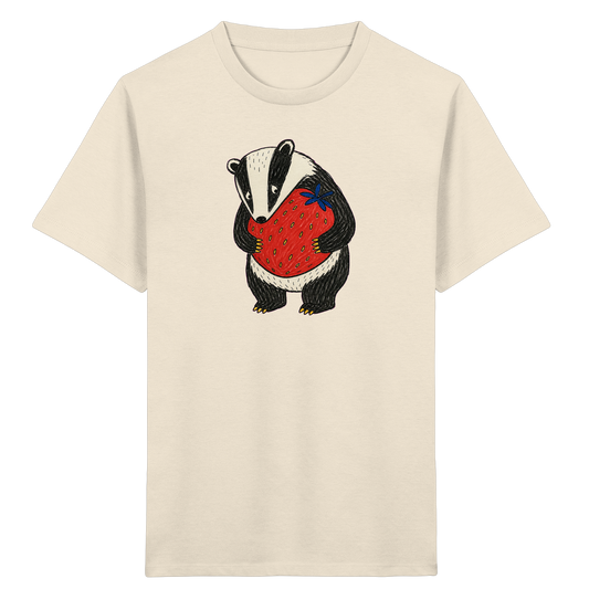 Süßer Dachs mit roter Erdbeere - Kinder Bio T-Shirt