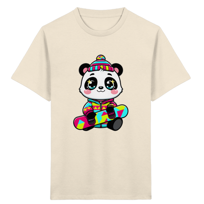 Kinder-T-Shirt mit Panda auf einem Snowboard