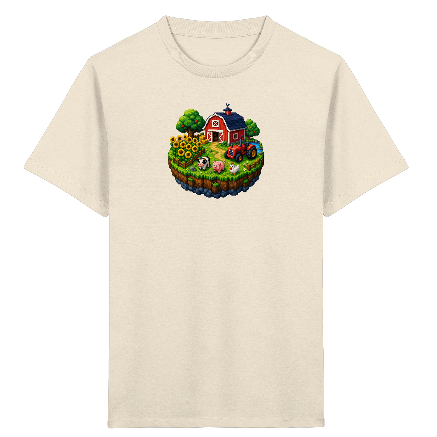 Niedliches Bauernhof Pixel-Art T-Shirt - Kinder Bio T-Shirt
