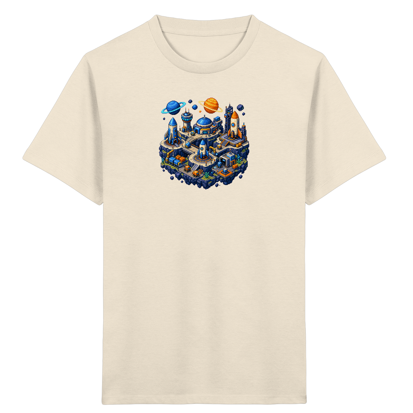 Futuristische Weltraumbasis Pixel Art T-Shirt - Kinder Bio T-Shirt