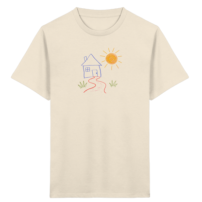 Kindershirt mit bunter Wachsmalstift Zeichnung - Kinder Bio T-Shirt