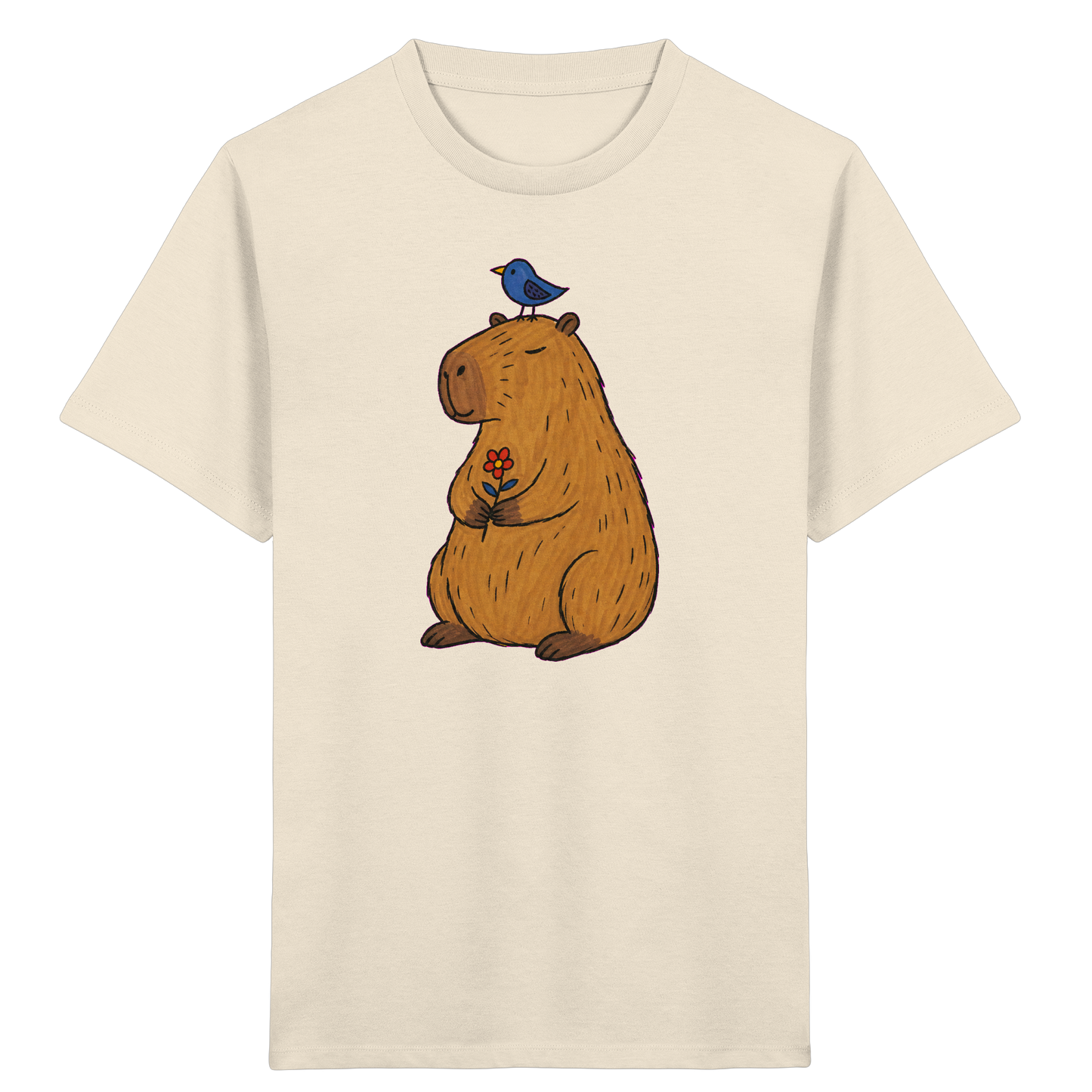 Süßes Capybara T-Shirt mit Vogel - Kinder Bio T-Shirt