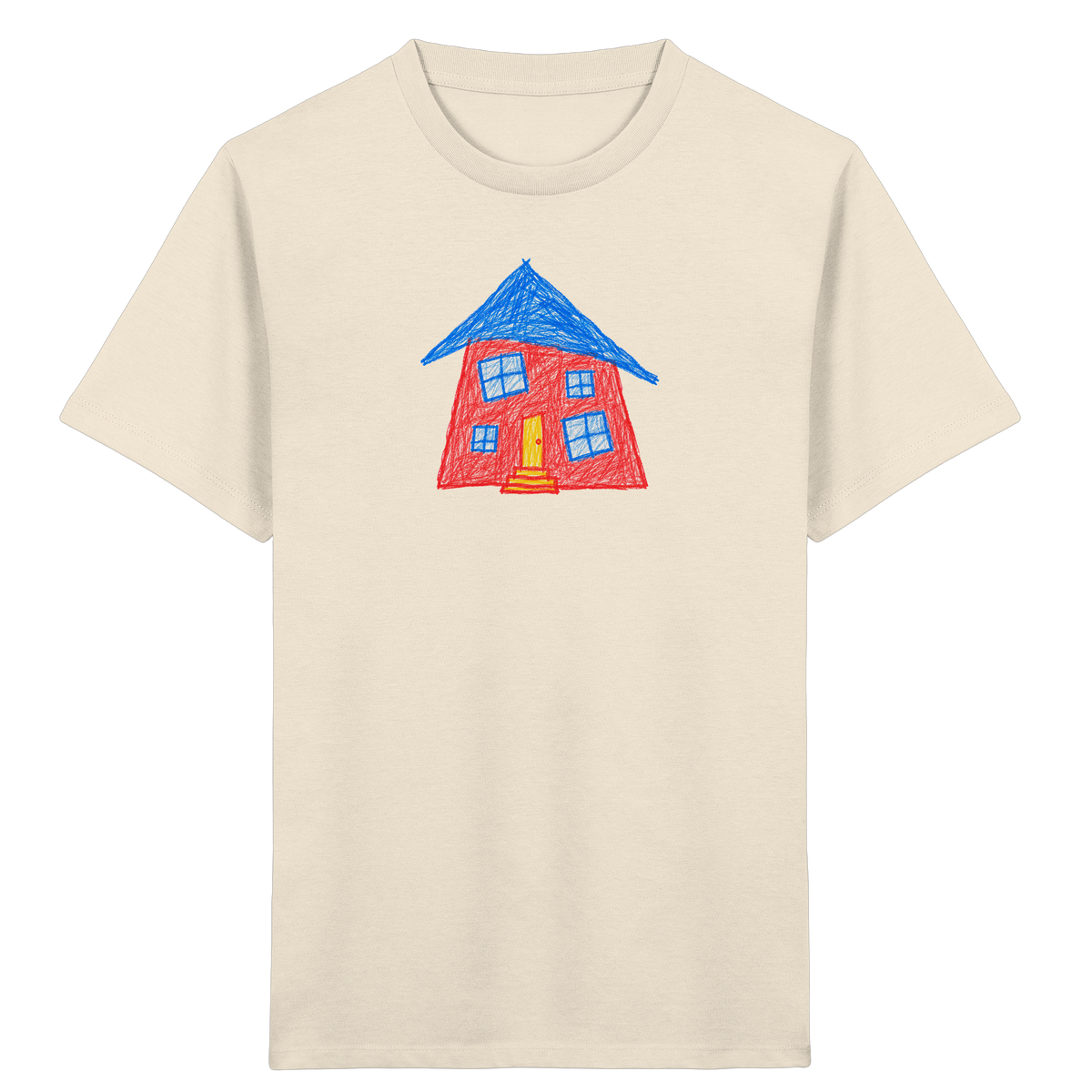 Korallenrotes Haus mit blauem Dach - Kinder Bio T-Shirt