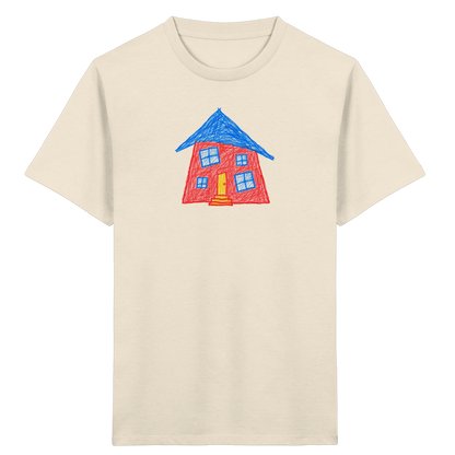 Korallenrotes Haus mit blauem Dach - Kinder Bio T-Shirt
