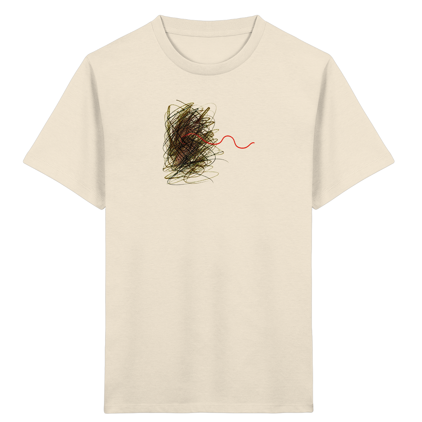 Abstraktes Kritzel-T-Shirt mit roter Linie - Kinder Bio T-Shirt