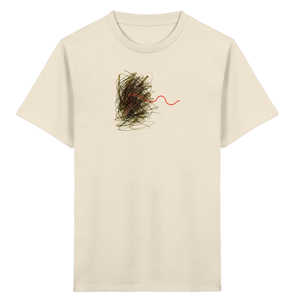 Abstraktes Kritzel-T-Shirt mit roter Linie - Kinder Bio T-Shirt