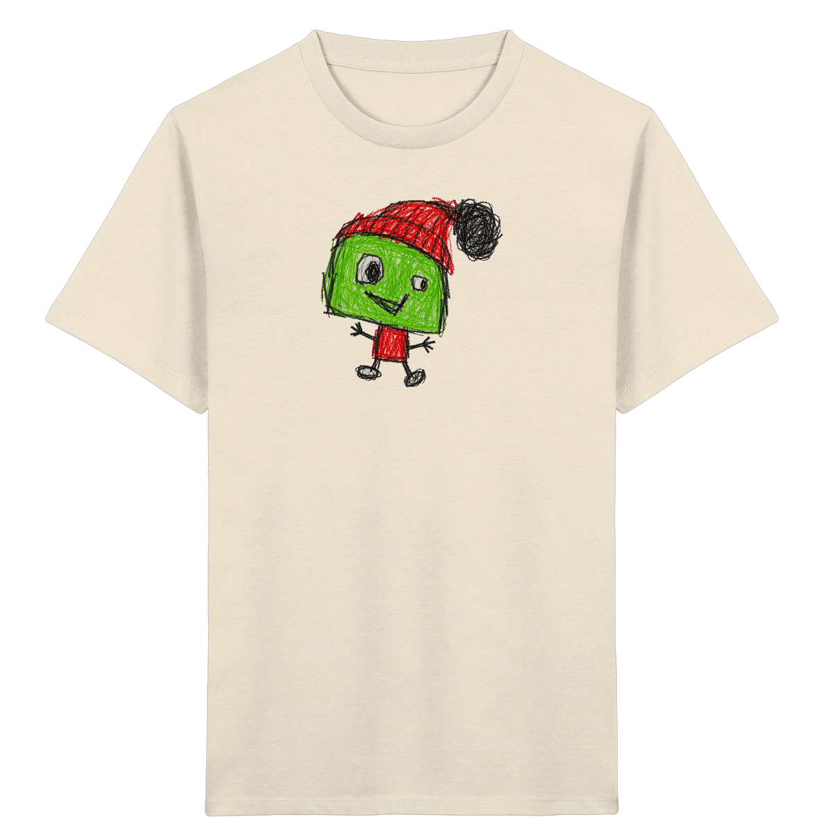 Kritzelkopf mit roter Bommelmütze - Kinder Bio T-Shirt