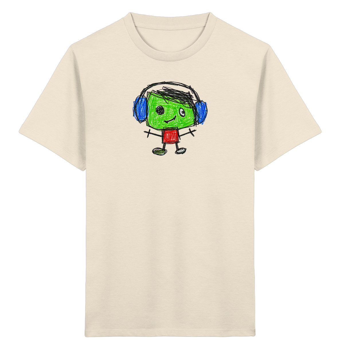 Kritzelkopf mit blauen Ohrenschützern - Kinder Bio T-Shirt