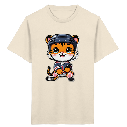 Eishockey-Tiger mit Hockeyschläger – Kinder Bio-T-Shirt