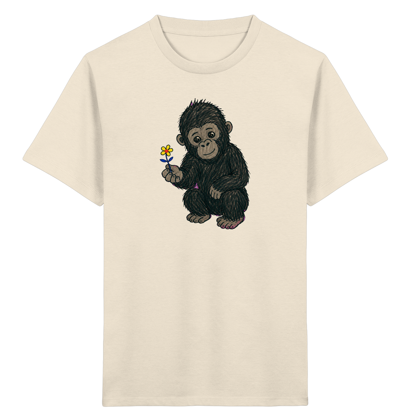 Süßes Gorilla Baby schenkt Blume - Kinder Bio T-Shirt